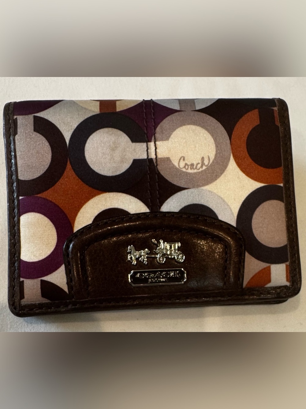 Vintage Coach Op Art Multicolor Mini Wallet Card Case Y2K Brown Purple - Picture 1 of 8